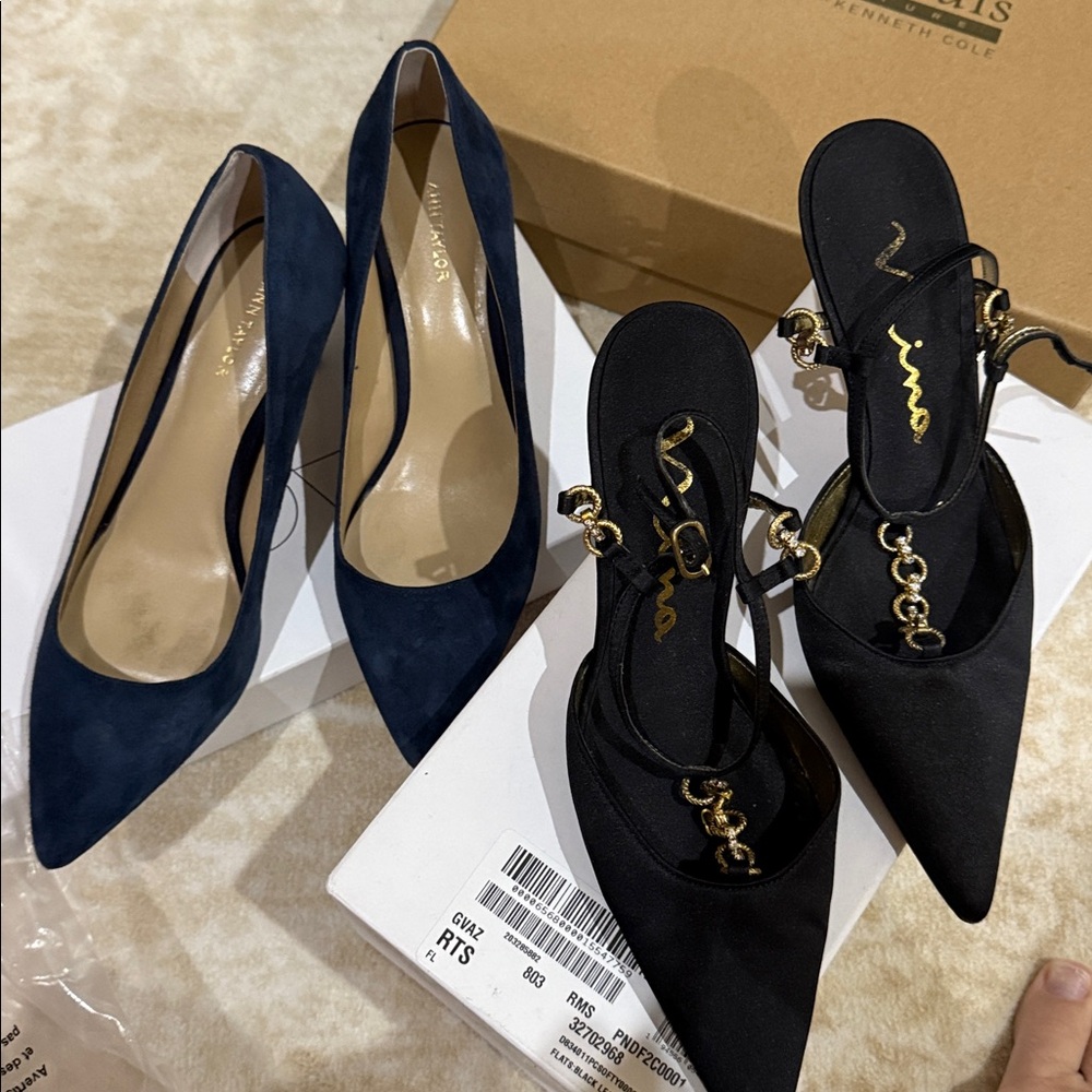 Nina Black and Navy Pointed Toe Heels